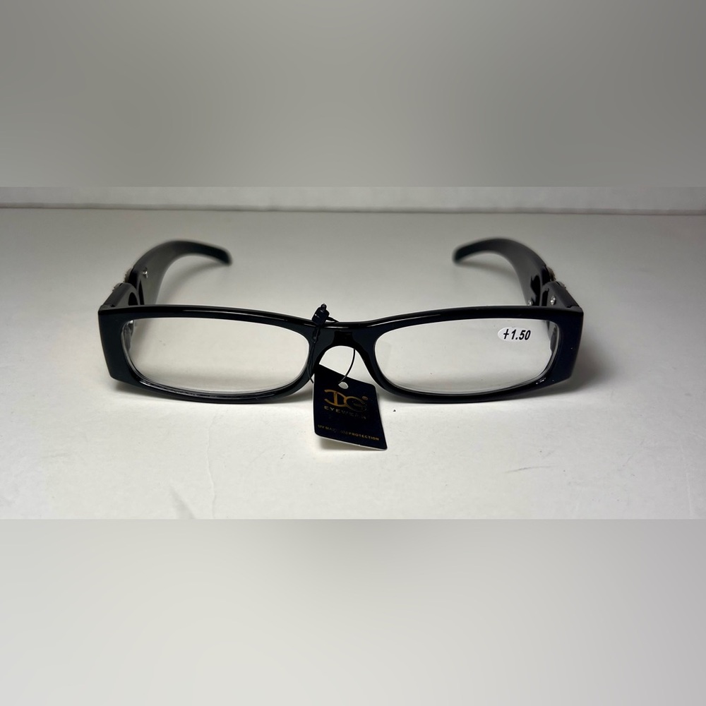 DG Eyewear Sleek Black Rectangular Reading Glasses +1.50